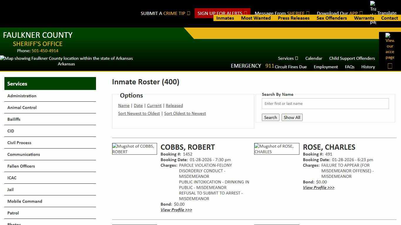 Inmate Roster - Page 0 Current Inmates Booking Date Descending - Faulkner County Sheriff's Office